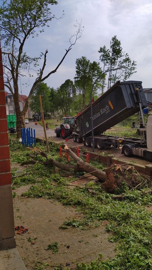 Verheerend sah es nach dem Tornado auch auf dem Schulgelände aus. Fotos: Friedrichschule