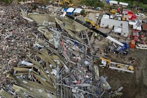 Die Einsatzkräfte suchen unter anderem mit einem Kran in den Abfall-Massen. - Foto: Jacqueline Hernandez/AP/dpa