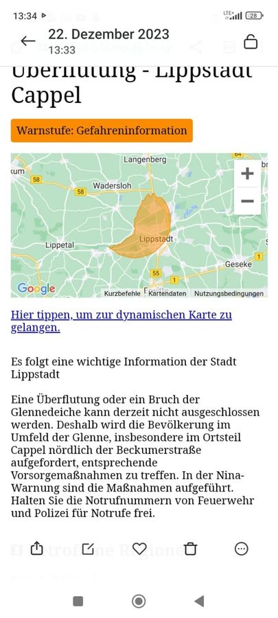 Die Stadt Lippstadt warnt die Bevölkerung über die Nina-App.