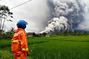 Die Aschesäule ist weithin zu sehen. - Foto: Dwi Sasongko/XinHua/dpa