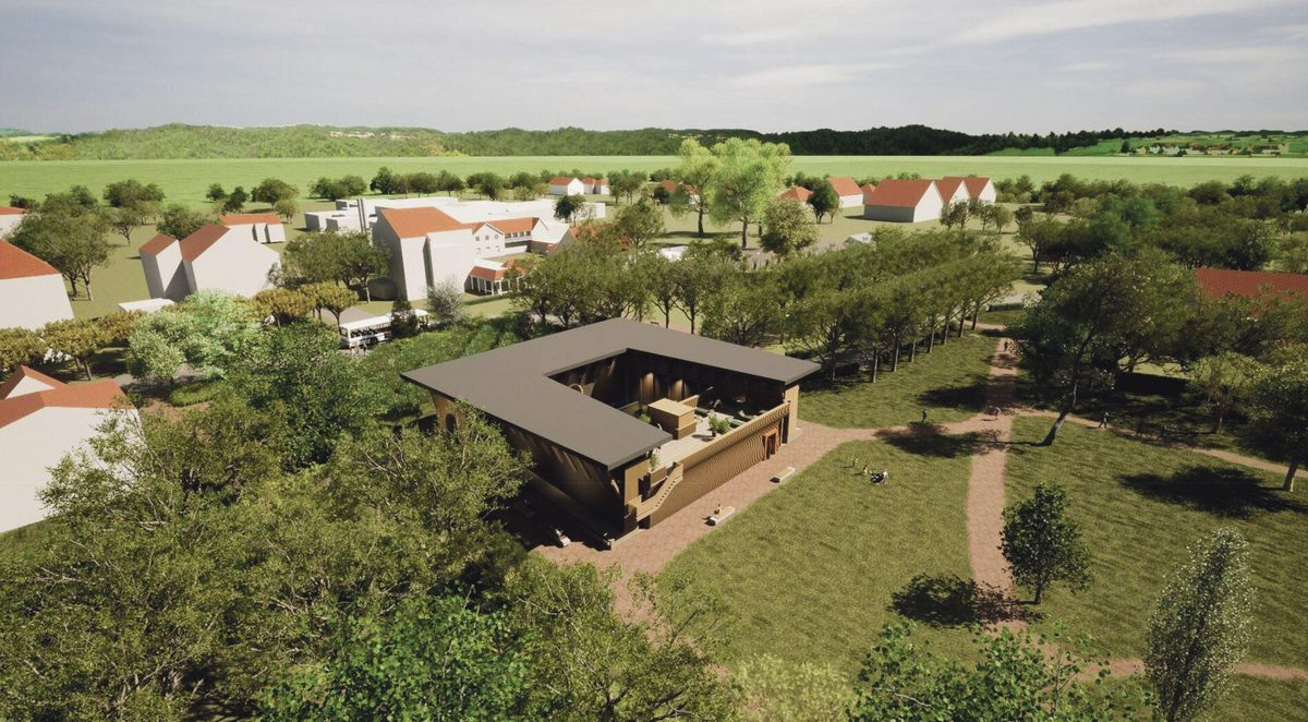 Frischer Wind für Bad Waldliesborn: Mit einem markanten Neubauprojekt an der Quellenstraße (die Visualisierung zeigt den von der Verwaltung favorisierten Standort am Eulenpark) will die Stadt Lippstadt dem Kurort neuen Schwung verleihen und die heilende Wirkung der Sole zugänglich machen. Kern der Idee ist eine Kombination aus Gradierwerk und Inhalatorium. Visualisierung: GGS Architekten