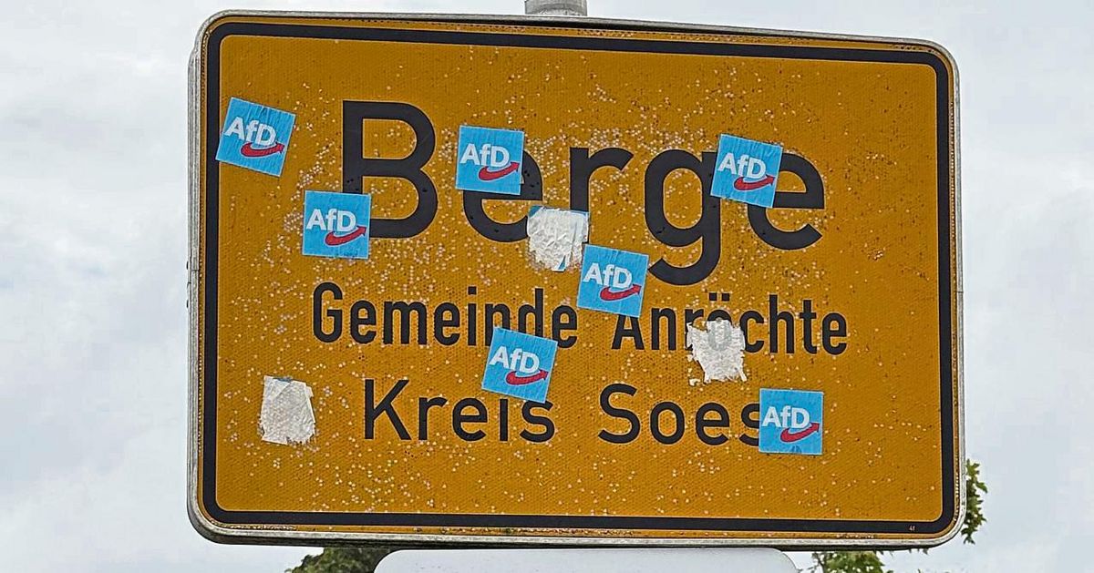 Nicht nur das Berger Ortsschild war mit AfD-Aufklebern regelrecht zutapeziert, auch Bänke, der Spielplatz, die Vogelstange, Toilettenhäuschen und dergleichen mehr waren davon betroffen.