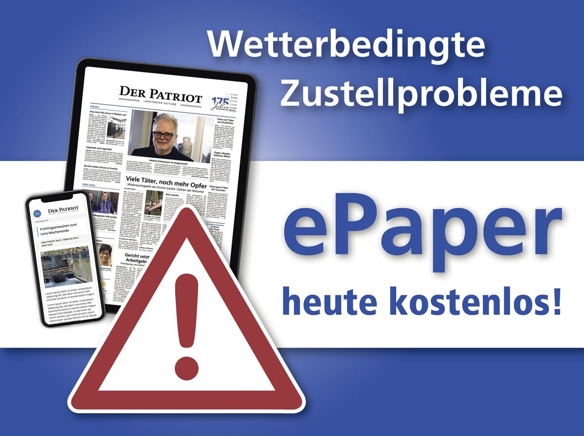Auch die Zustellung unserer Zeitung hat mit dem Glatteis im Kreis Soest zu kämpfen. Das E-Paper steht heute kostenlos für alle zur Verfügung.