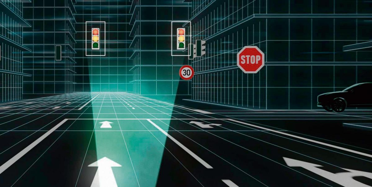 Ein Stop-Schild neben roter Ampel – was nun? Die Traffic Rule Engine kennt die jeweils geltenden Verkehrsvorschriften und ermöglicht so autonomen Fahrzeugen ein regelkonformes Verhalten.