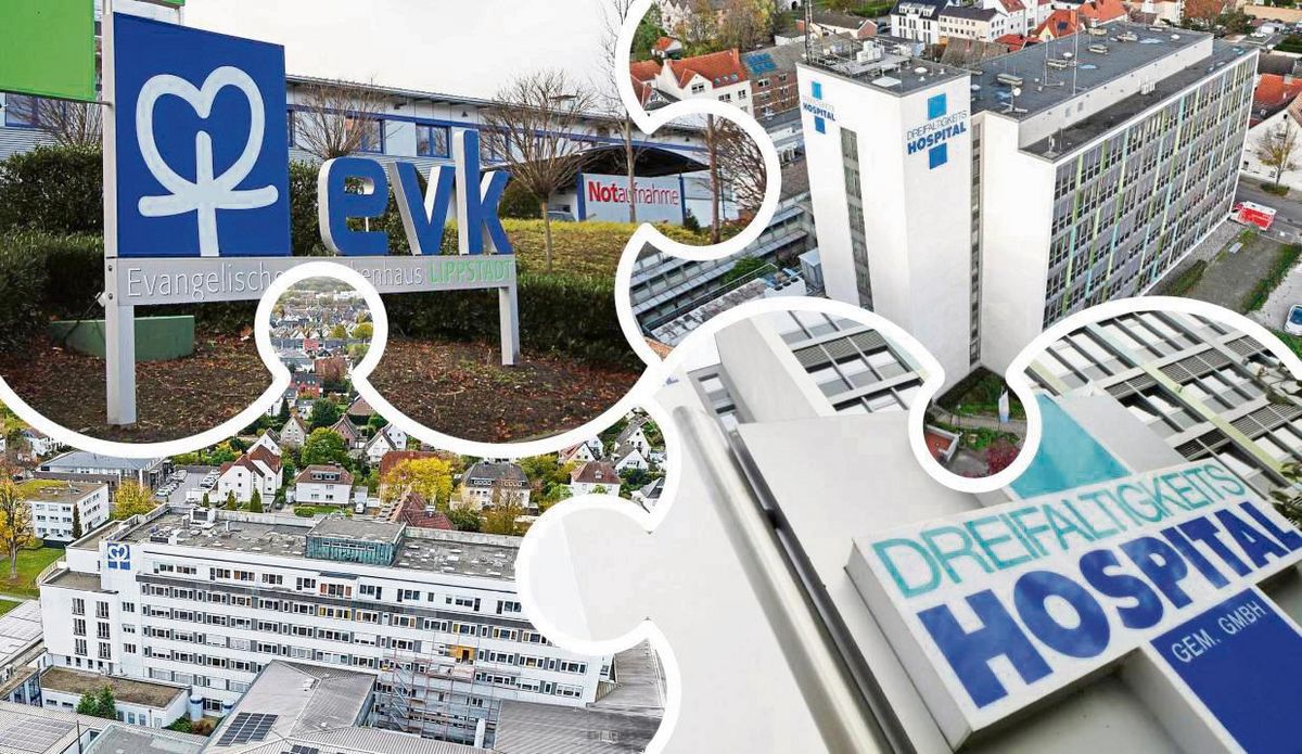 Zwei Standorte, ein Großklinikum: EVK und Dreifaltigkeitshospital wachsen ab 2024 zusammen. Fotomontage: Woitek