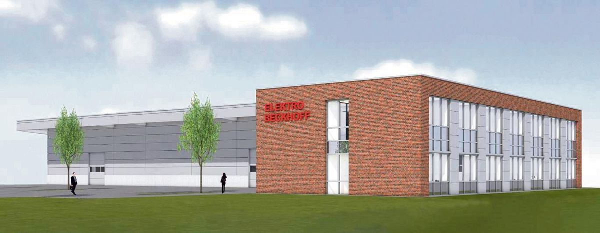 Auf einem knapp 6000 Quadratmeter großen Grundstück im Gewerbegebiet am Wasserturm baut Elektro Beckhoff neue Büros und eine Lagerhalle. Der Neubau soll Platz für 50 und mehr Mitarbeiter bieten.