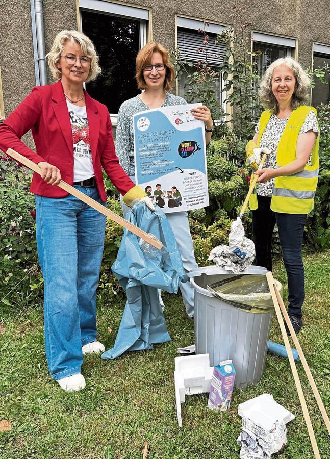 Birgit Specovius, Heike Paesel und Kerstin Werner (v.l.) von der Stadt freuen sich auf viele Teilnehmer beim „City Cleanup“ zum World Cleanup Day 2025.