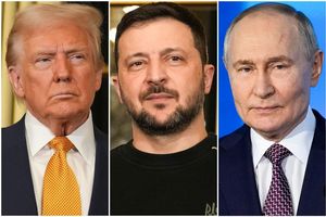 Die drei Präsidenten Trump, Selenskyj und Putin (von links) verhandeln über eine Lösung im Ukraine-Krieg. (Archivbild) - Foto: Morissard/Bednyakov/AP/dpa