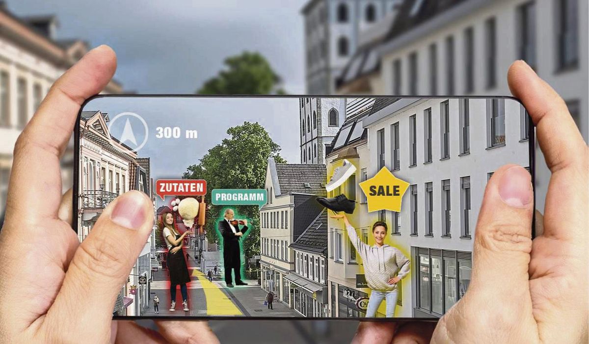 Ob es mal so aussieht, wie es sich unsere Grafikerin ausmalt? Die HSHL-Forscher arbeiten derzeit mit einer Softwarefirma an einem Projekt, das Navigationssystem, Augmented Reality und individuelle Nutzer-Interessen verbindet.