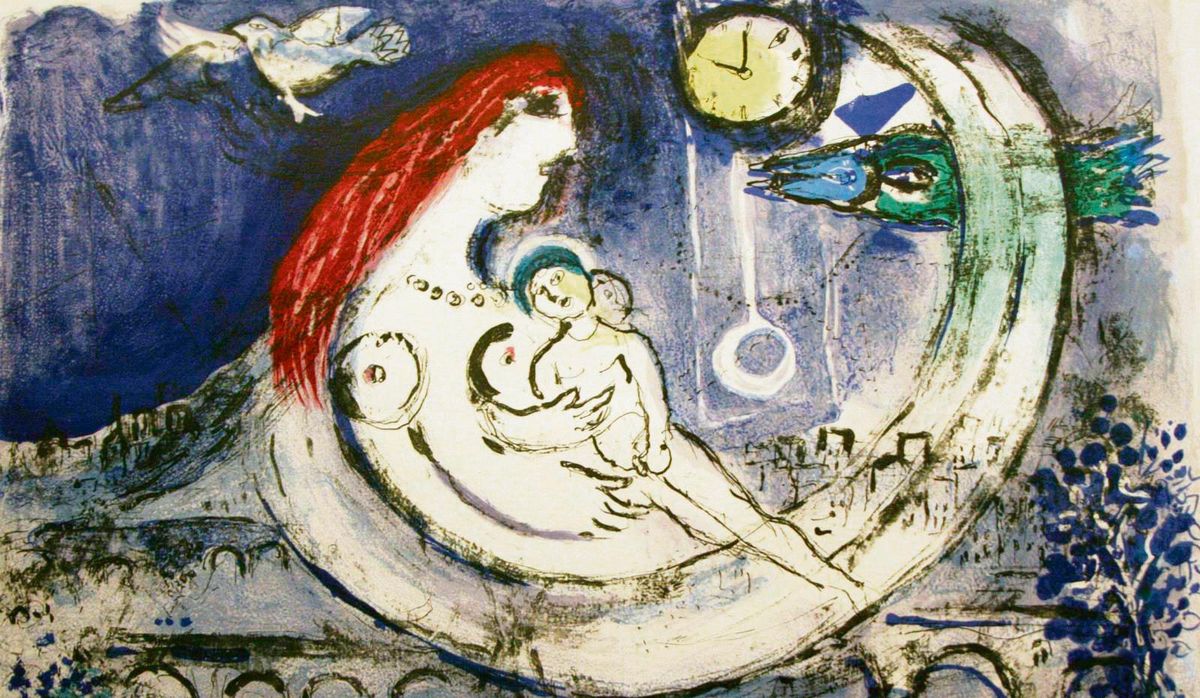 „Blaue Landschaft“ heißt diese Farblithografie von Marc Chagall aus dem Jahr 1958. Fotos: Wissing