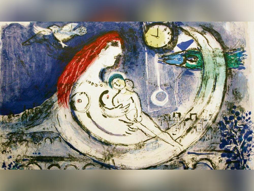 „Blaue Landschaft“ heißt diese Farblithografie von Marc Chagall aus dem Jahr 1958. Fotos: Wissing