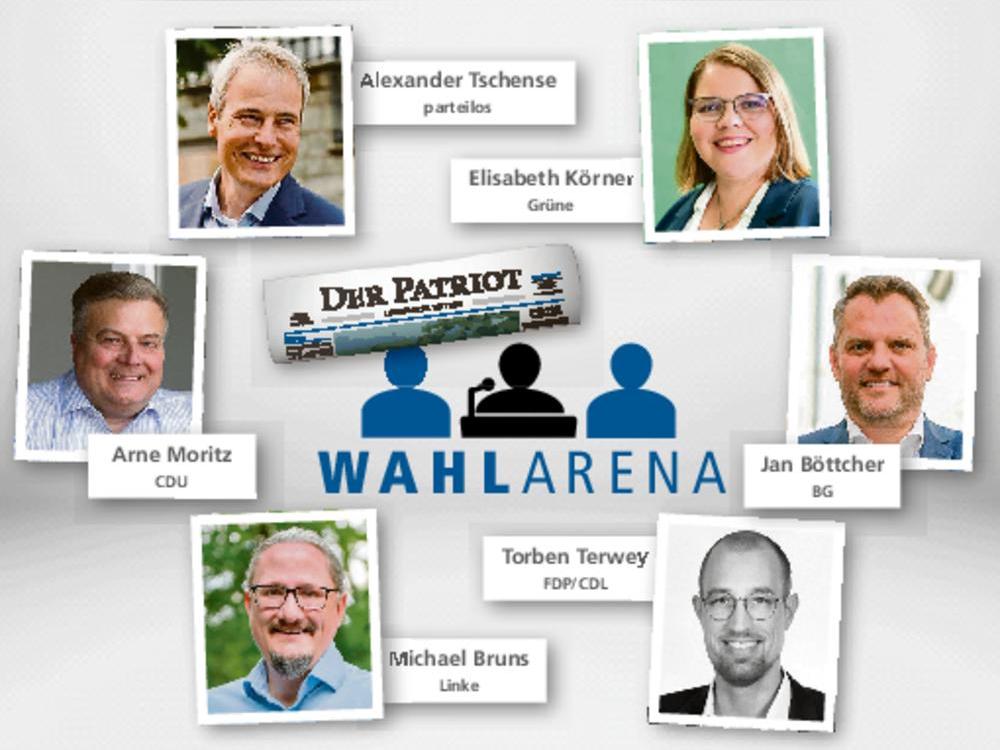 Wer wird Bürgermeister in Lippstadt? Wir kennen die Antwort noch nicht, können aber vielleicht Entscheidungshilfe für die Wahl geben bei der Patriot-Podiumsdiskussion am 3. September auf der Studiobühne des Stadttheaters. Montage: Bogomolov