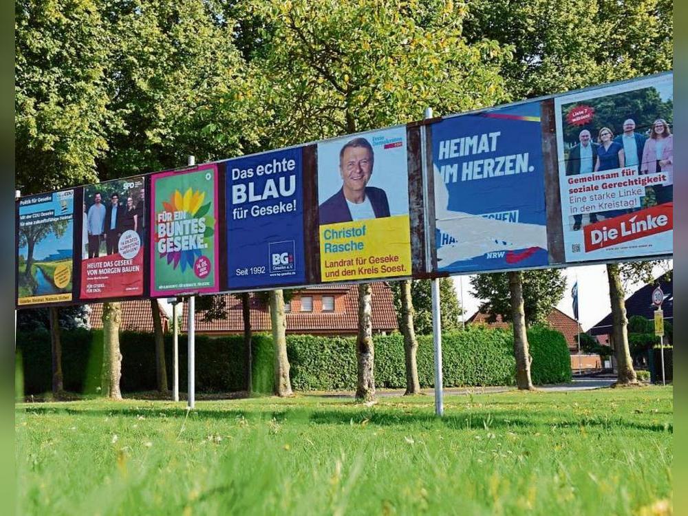 Wahlwerbung prägt derzeit das Geseker Stadtbild – am 14. September treten 139 Kandidatinnen und Kandidaten aus sieben Parteien zur Kommunalwahl an. Foto: Kossack