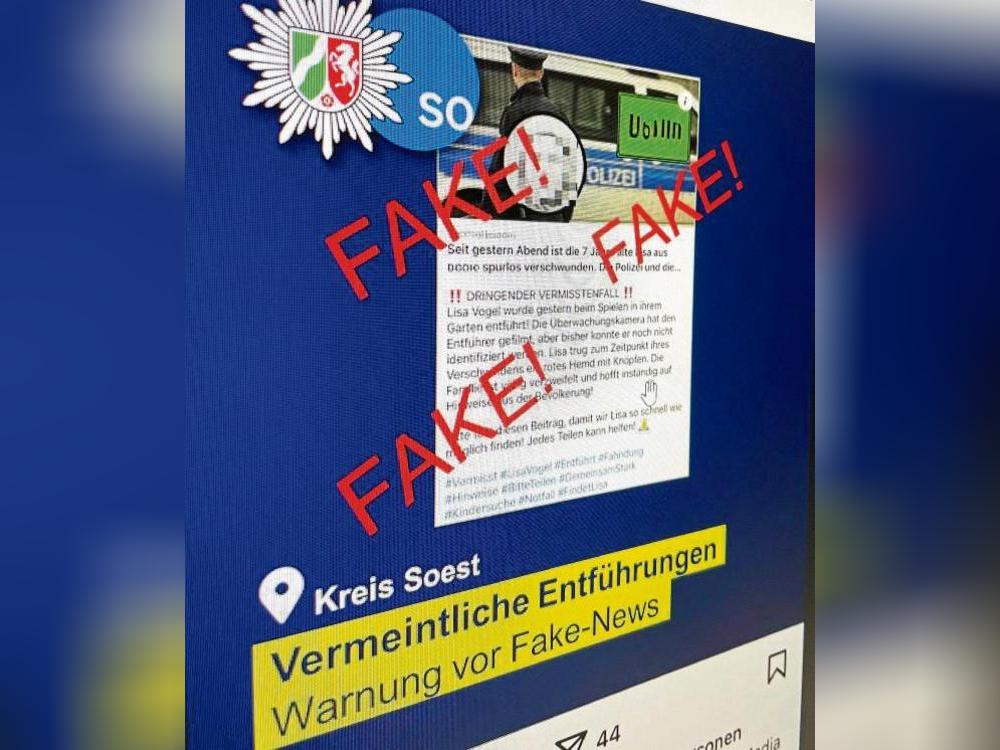 Unter anderem auf ihrem Instagram-Kanal warnt die Kreispolizei Soest vor den falschen Nachrichten über Kindesentführungen. Foto: Winkelmann