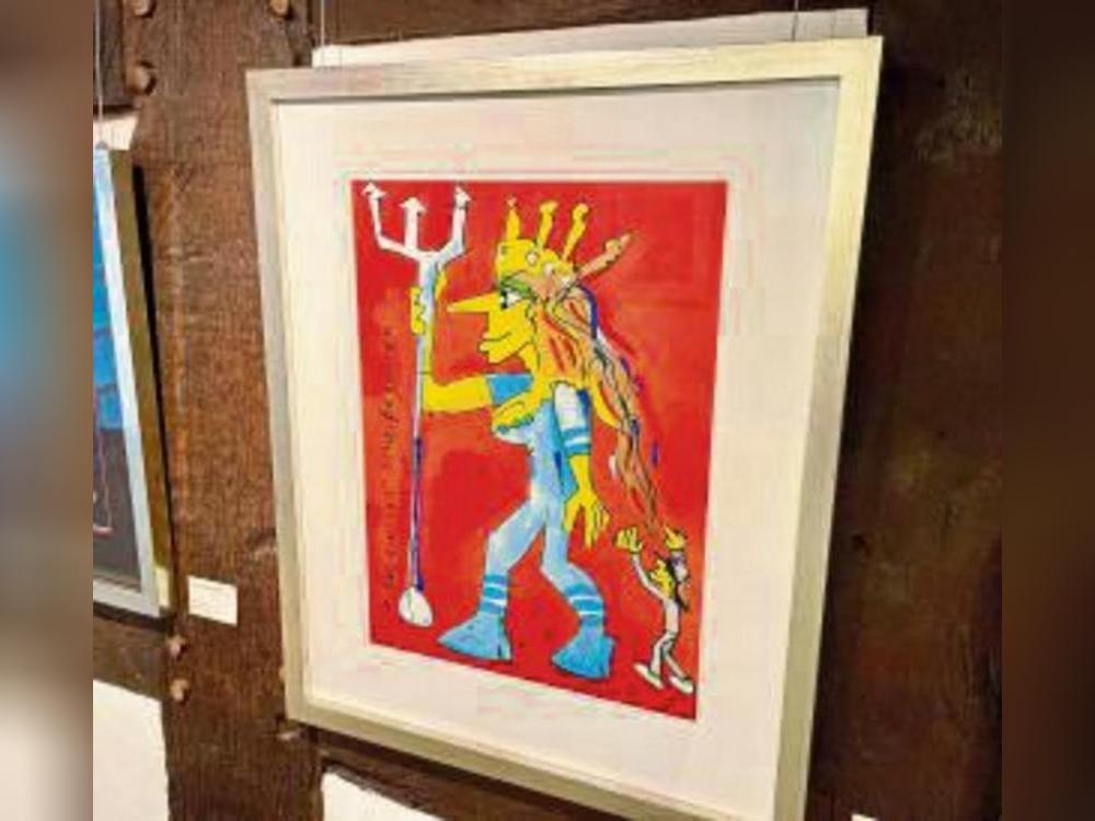 Farbenfroh und humorig: die Lindenberg-Bilder im Kunsthaus Rietberg. Foto: Stadt Rietberg