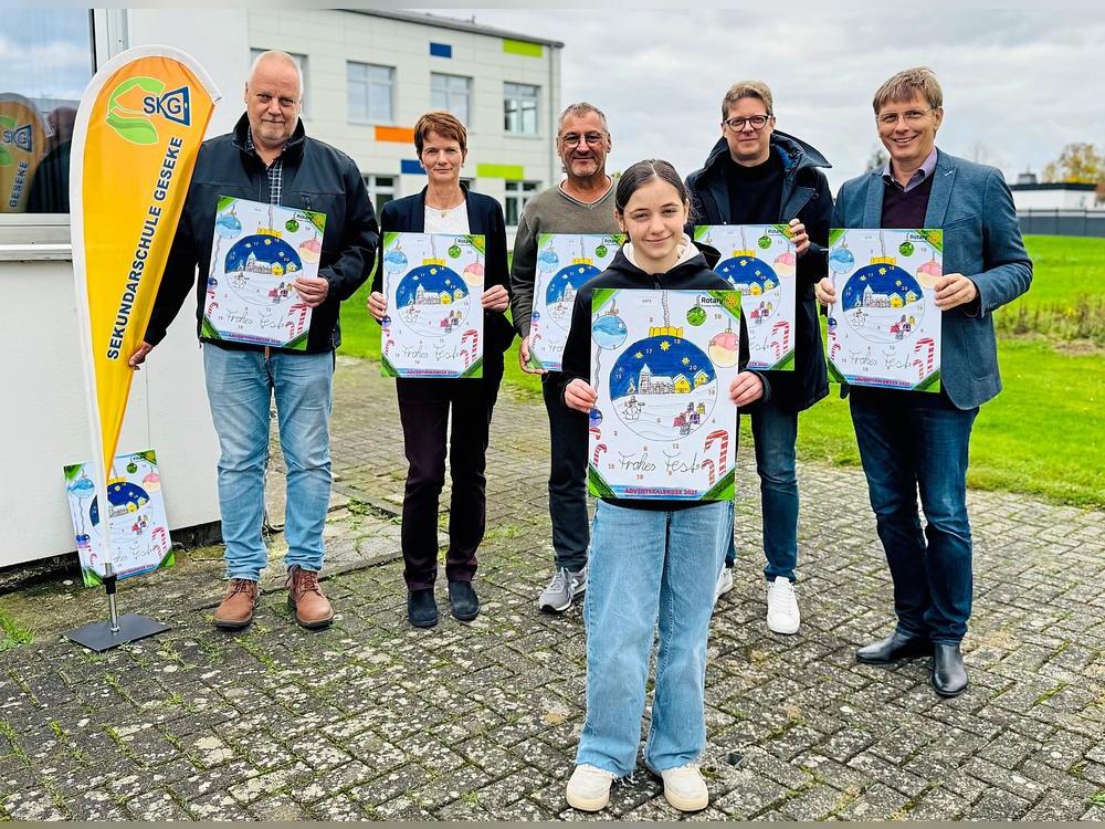 Als Motiv hat Lina Leymojeva aus Klasse 7 b der Sekundarschule in Geseke eine Weihnachtskulisse ausgewählt.