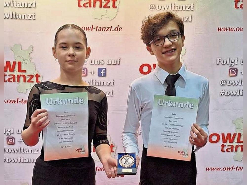 Karina Broychenko und Luis Castellon Rivera vom TSC Castell Lippstadt wurden Dritte bei „OWL tanzt“ in Bielefeld.