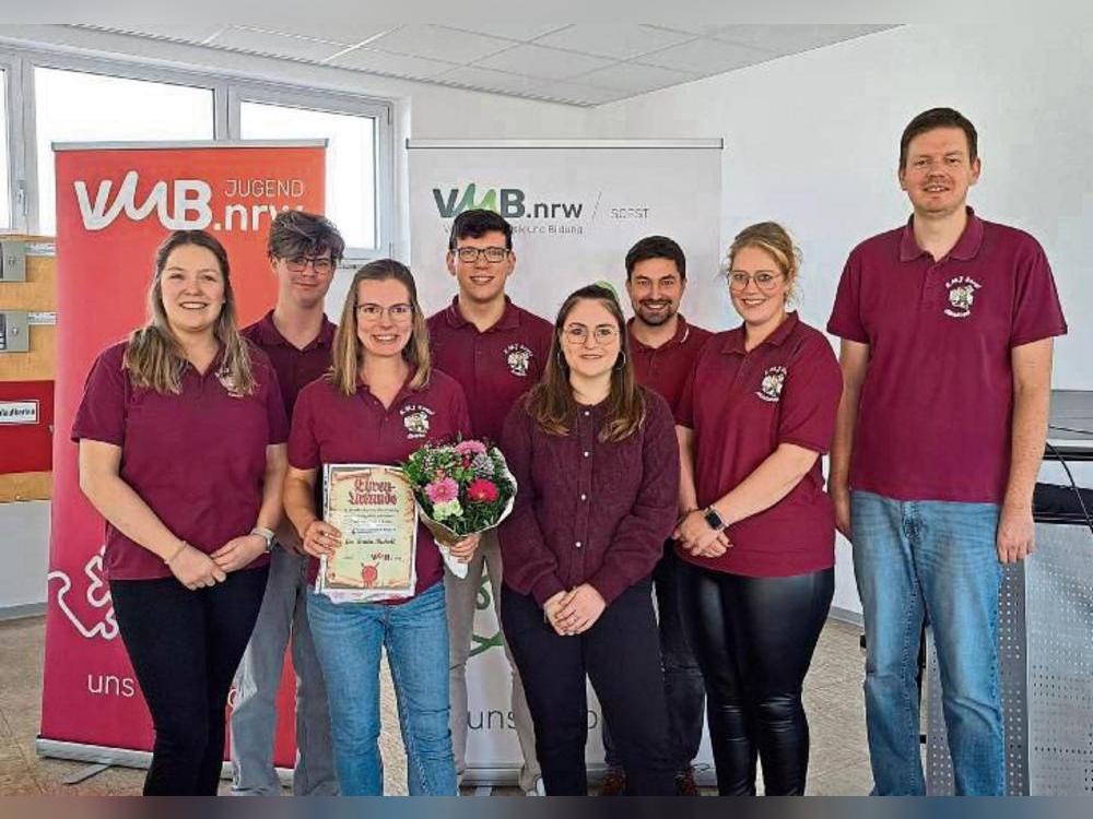 Der Vorstand der Kreismusikjugend Soest (von links): Laura Wiek, Nico Struchholtz, Britta Ruholl (ehemalige Geschäftsführerin), Torben Bartsch, Antonia Kloeppner, Timo Dünschede, Madeleine Wicker und Christoph Kukuk. Foto: Kreismusikjugend