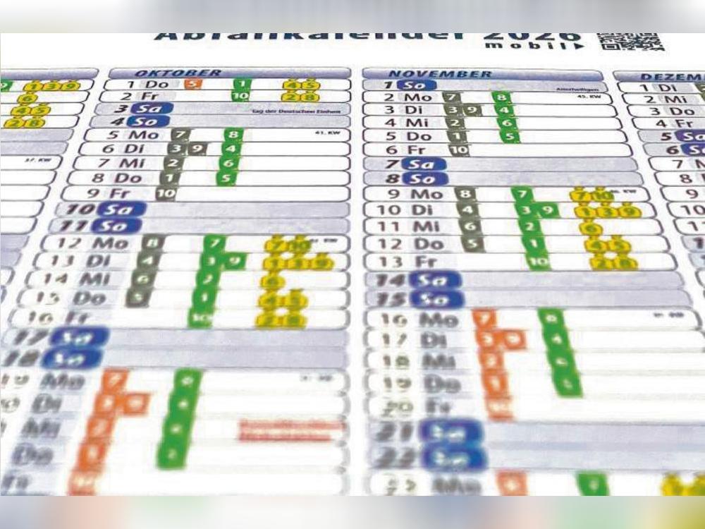 Klar strukturiert kommt auch 2026 der Abfallkalender daher, erarbeitet von der ESG und den Kommunen. Foto: Björn Winkelmann