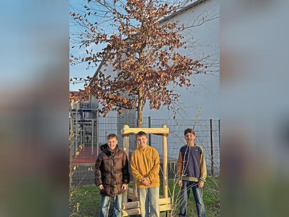 Die Edith-Stein-Realschüler freuen sich über einen neuen Baum auf dem Schulhof.