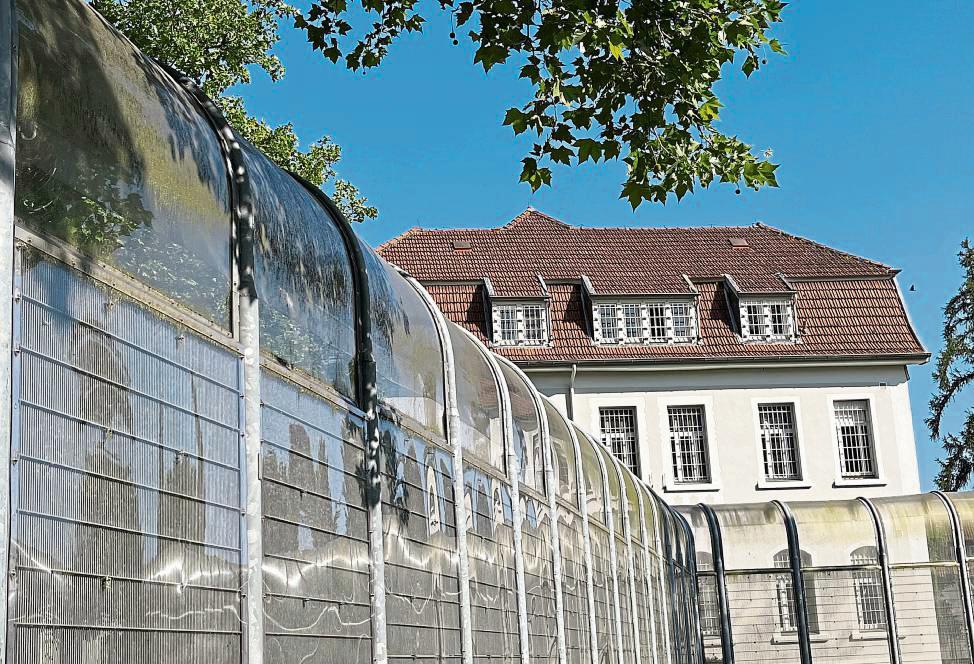 Hinter dem Zaun der Forensik sind die Patientinnen unzufrieden. Foto: Dominik Friedrich