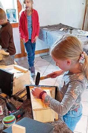 Mit Hammer, Säge und Bohrer entstanden Nistkästen für heimische Vögel.