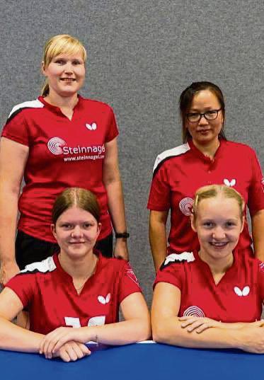 Als Spitzenreiter gehen die TT-Damen des TV Geseke in die Rückserie der Verbandsliga (h.v.l.): Annika Kerkhoff, Ping Liu; (v.v.l.): Silvia Hagenbruch und Frieda Strugholz.