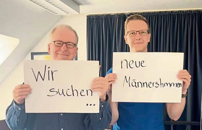 Chorleiter Bernd Hense und Sänger Jannik Brunstein gehen mit einem lustigen Video in den sozialen Medien auf Männer-Stimmenfang. Foto: Screenshot/Vocalensemble