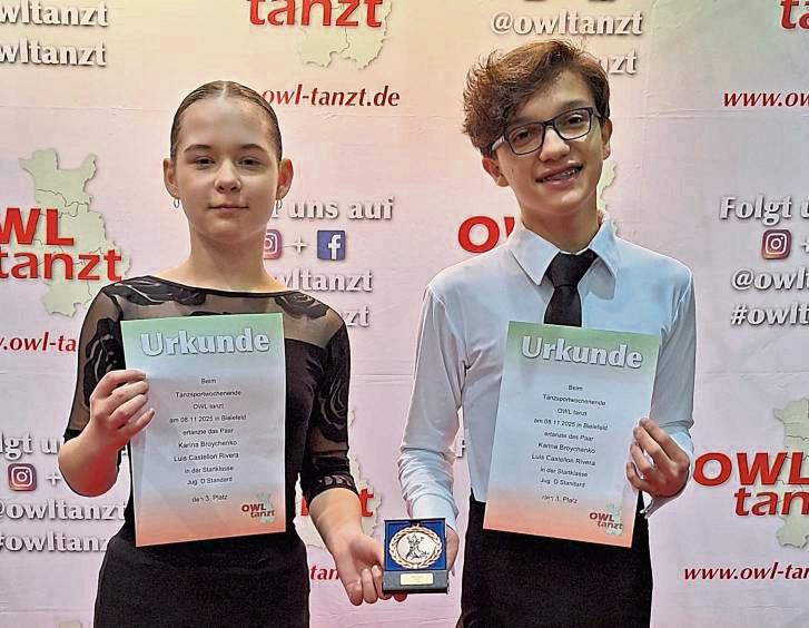 Karina Broychenko und Luis Castellon Rivera vom TSC Castell Lippstadt wurden Dritte bei „OWL tanzt“ in Bielefeld.