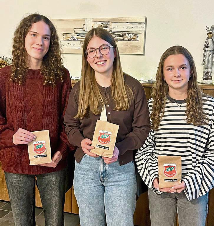 Für ihr Engagement im Jugendbereich der Handballabteilung des TuS Anröchte wurden (v.l.) Martha Schlüter, Kira Reen und Annika Schütte ausgezeichnet.
