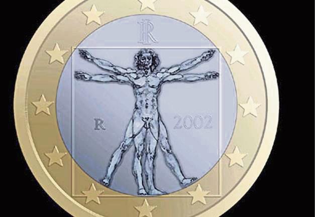 Leonardos berühmte Körperstudie ist auf der italienischen Euromünze verewigt. Archivbild: dpa