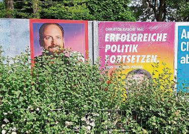 Wahlplakattafeln: An der Barbarossastraße gibt’s fünf Standorte. Nicht immer wird die Botschaft klar.