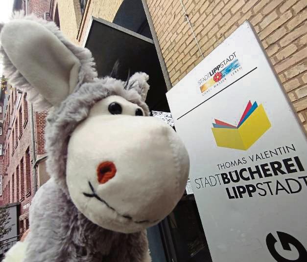 Esel Elmar kann es kaum erwarten: In der Bücherei steigt bald die erste Kuscheltier-Übernachtungsparty. Foto: Niggenaber