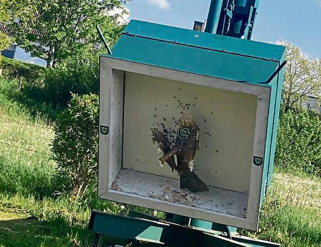 Der Kugelfang mit dem Rest des Vogels wurde wieder heruntergefahren. Fotos: Frenz