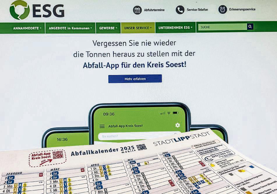 Ob gedruckt oder über die Abfall-App der ESG: Der Abfallkalender für das kommende Jahr steht für die Kommunen im Kreis Soest zur Verfügung. Foto: Winkelmann