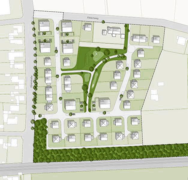 Wachstumsschub für Rixbeck: Das neue Wohngebiet grenzt zwischen Elsternweg (im Norden) und Alpenstraße (im Westen) im Süden an die Bahnlinie an. Visualisierung: Stadt Lippstadt