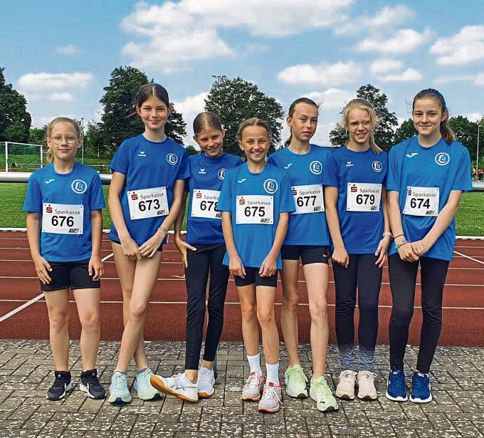 Bei den offenen Soester Stadtmeisterschaften starteten für den LTV Lippstadt (v.l.) Mila Gaidzik, Olivia Zaib, Fabia Zaib, Luisa Rudi, Carla Brand, Lena Möller und Enna Coralic.