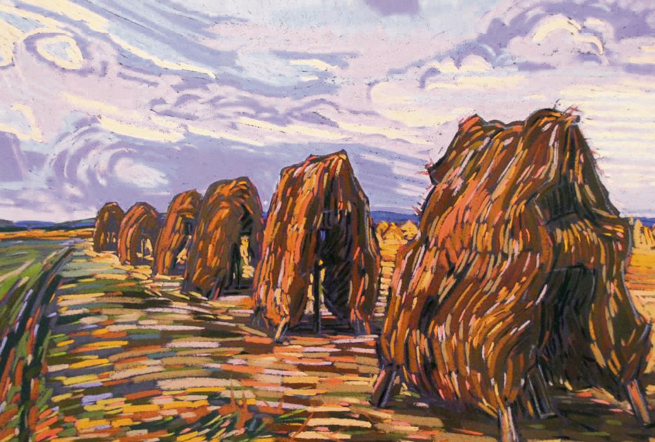 Zeit seines Lebens war Peter August Böckstiegel seiner westfälischen Heimat eng verbunden. In Bildern wie „Heuständer auf dem Feld“ (1924) setzte er ihr ein Denkmal. Fotos: Balzer