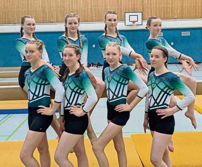 Für die DJK Arminia Erwitte starteten in der Gauklasse 2 (h.v.l.) Payton Möller, Theresa du Mont, Pauline Kristek, Helene Eggers sowie (v.v.l.) Martha Kersting, Nele Schmitz, Mia Knop und Anna Schmitz.