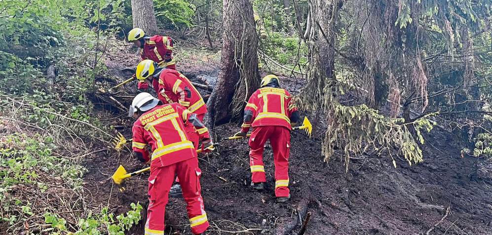 Am Hang des Kitzelbachwegs loderten beim Eintreffen der Feuerwehr bereits Flammen auf einer Fläche von rund 30 Quadratmetern. Foto: Feuerwehr