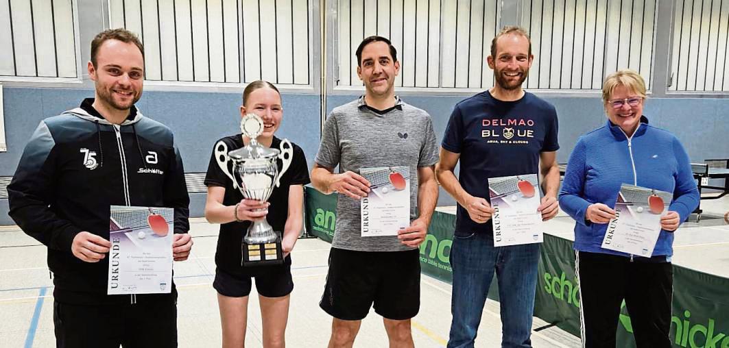 Das Rennen in der Vereinswertung machte bei den TT-Stadtmeisterschaften die DJK Erwitte; gefolgt vom SV Berenbrock, TTC DJK Bad Westernkotten und RW Horn.