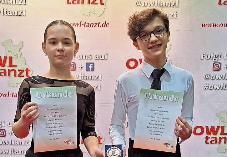 Gutes Team: Karina Broychenko und Luis Castellon Rivera vom TSC Castell Lippstadt wurden Dritte bei „OWL tanzt“.