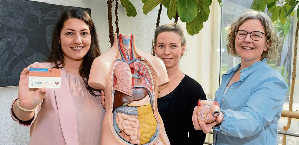 Werben für die Organspende (v.l.): Leila Rincke, Gesundheitsberichterstatterin Kreis Soest, Dana Stinson, Leiterin Kiss, und leitende Amtsärztin Dr. Margitta Neufeld. Foto: Schulte-Nölle (Kreis Soest)