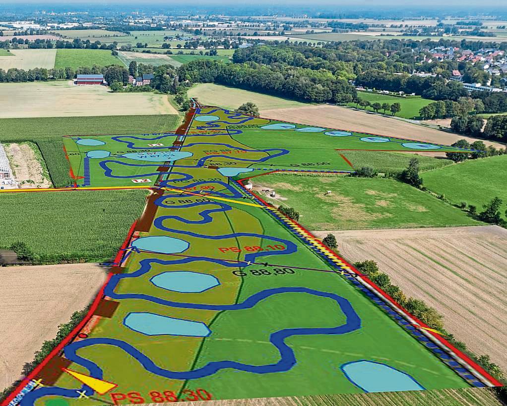 Nach der Renaturierung soll der Erwitter Mühlenbach nicht mehr schnurgerade durch die Landschaft verlaufen, sondern in Schleifen. Foto/Grafik: Eickhoff