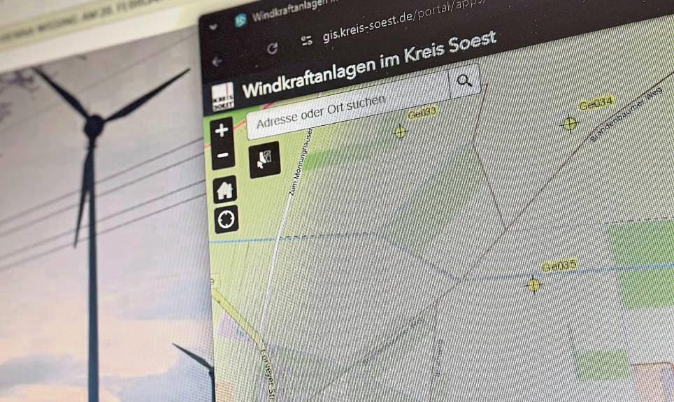 Im Geoportal sind für Mönninghausen vorgesehene Windräder verzeichnet. Foto: N. Wissing