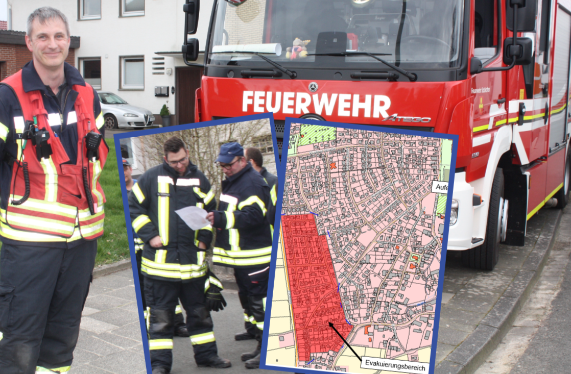 Kein Durchkommen: Niemand kommt ins Sperrgebiet in Upsprunge. Nach einem Bombenfund laufen Evakuierung und Entschärfung. Foto: Pape-Rüther