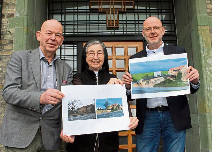 Stellten Visionen für eine Weiterentwicklung von Teilen des Mutterhauses der Franziskanerinnen vor (v.l.): Berater Hermann Hengstermann, Provinzoberin Schwester M. Angela Benoit und Verwaltungsdirektor Andreas Cramer. Foto: Michael Bodin