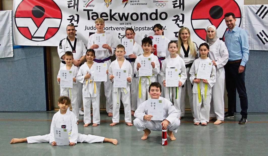 Geschafft! Ihre Gürtelprüfung meisterten nach einer intensiven Vorbereitung diese jungen Taekwondosportler des JSV Lippstadt.