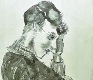 „Wie bekommen ich den Bauch wieder weg?“ heißt diese Federzeichnung von Oskar Kurt Döbrich (1931).