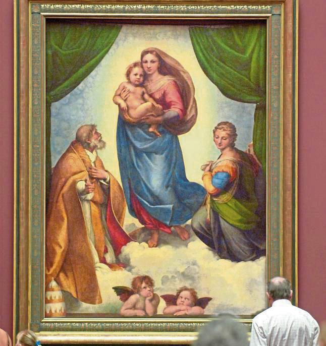 Und so sieht die „Sixtinische Madonna“ aus. Das Bild hängt in der Dresdner Gemäldegalerie Alte Meister. Archivfoto: dpa